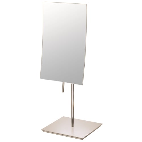 Minimalist Rectangular Double-Sided 3X/1X Freestanding Magnified Mirror, Brushed Nickel Finish
